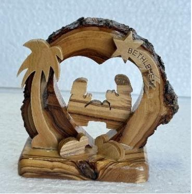 Nativity in Heart – Hand-Carved Olive Wood Holy Family