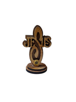 Jesus Name Cross on Stand - Olive Wood