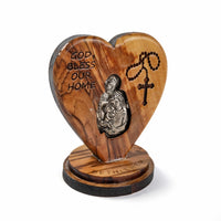 Hand crafted Olive wood God Bless our home Holy Family laser engraved