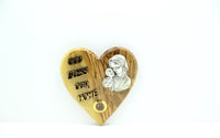God bless our home - heart-shaped wooden plaque with metallic Holy Family icon