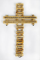 Handmade Olive Wood Hanging Cross: Lord's Prayer Engraved