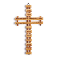 Handmade Olive Wood Hanging Cross: Lord's Prayer Engraved