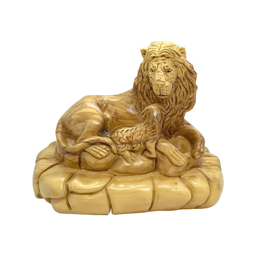Hand Carved Olive Wood Lion and Lamb Statue - Holy Land Decor