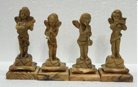Angel with Instrument – Hand-Carved Olive Wood Statue