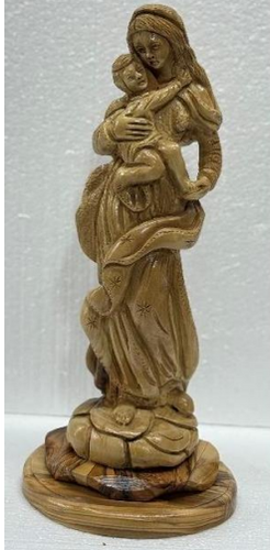 Madonna – Virgin Mary Holding Baby Jesus – Hand-Carved Olive Wood