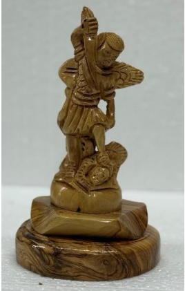 Saint Michael the Archangel Defeating Satan – Hand-Carved Olive Wood Statue
