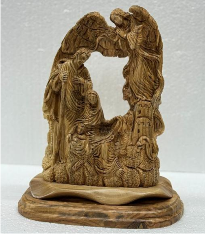 The Holy Family with Angel – Hand-Carved Olive Wood Artistic Statue