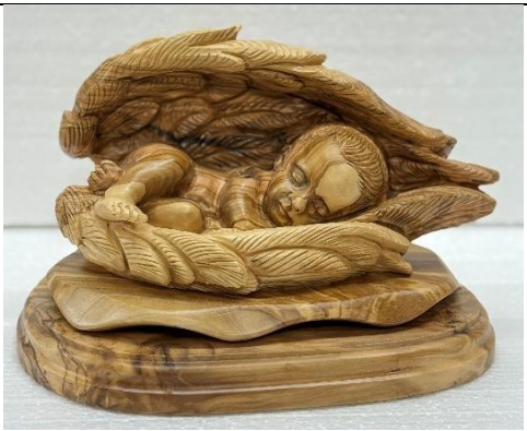 Baby Jesus Sleeping – Protected by Angel Wings, Hand-Carved Olive Wood Artistic Work