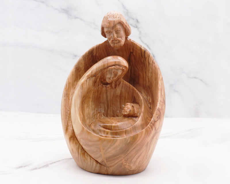 Carved Olive Wood Holy Family Statue: Nativity Scene from the Holy Land