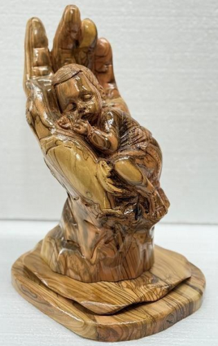 Protected by the Hand of God – Olive Wood Artistic Sculpture