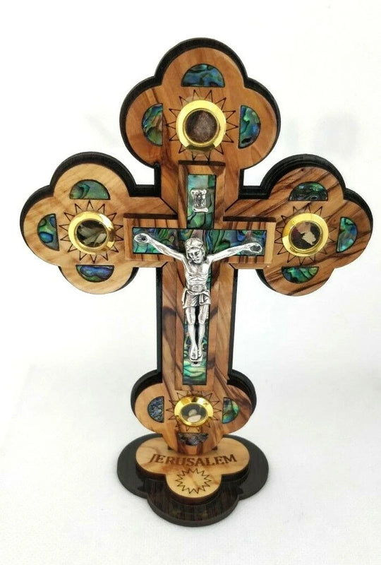 Hand Made Olive Wood & Mother Of Pearl Crucifix From Bethlehem,The Holy Land