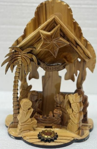 Olive Wood Nativity with Musical Box – Handcrafted Holy Land Figurine 19cm