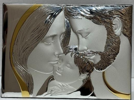 The Holy Family – Sterling Silver with Gold Highlights on Wood Base 22*30 cm
