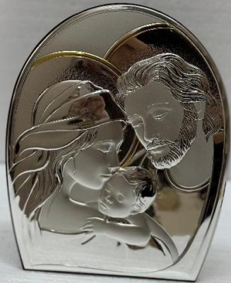 The Holy Family – Sterling Silver with Gold Highlights on Wood Base 9*7 cm
