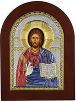 Icon Christ Jesus Gold Silver Nikolaos Silver  Colored Handicraft Christian Byzantine art hanging
