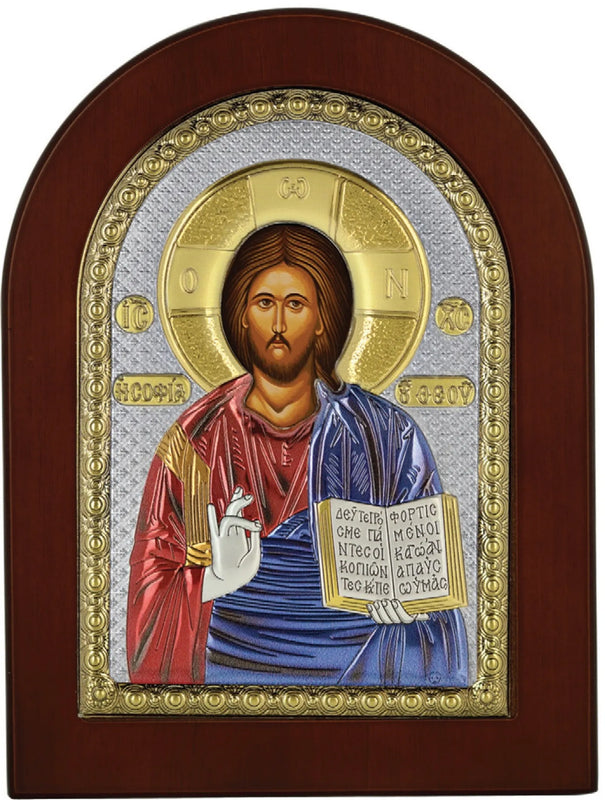 Icon Christ Jesus Gold Silver Nikolaos Silver  Colored Handicraft Christian Byzantine art hanging