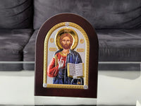 Icon Christ Jesus Gold Silver Nikolaos Silver  Colored Handicraft Christian Byzantine art hanging