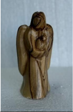 Olive Wood Angel Holding Baby – Hand-Carved Holy Land Statue