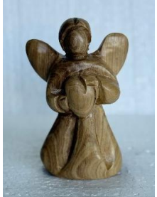 Olive Wood Angel Holding Baby – Hand-Carved Holy Land Statue