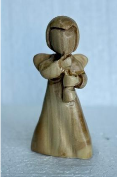 Olive Wood Angel Holding Instrument – Hand-Carved Holy Land Figurine