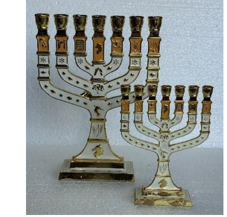 Menorah – Red, Black, Navy Blue & White (Shalom Design)