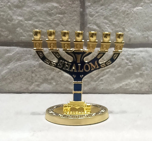 Blessed 7 Branched Blue Menorah Candle Holder from Jerusalem Holy Land